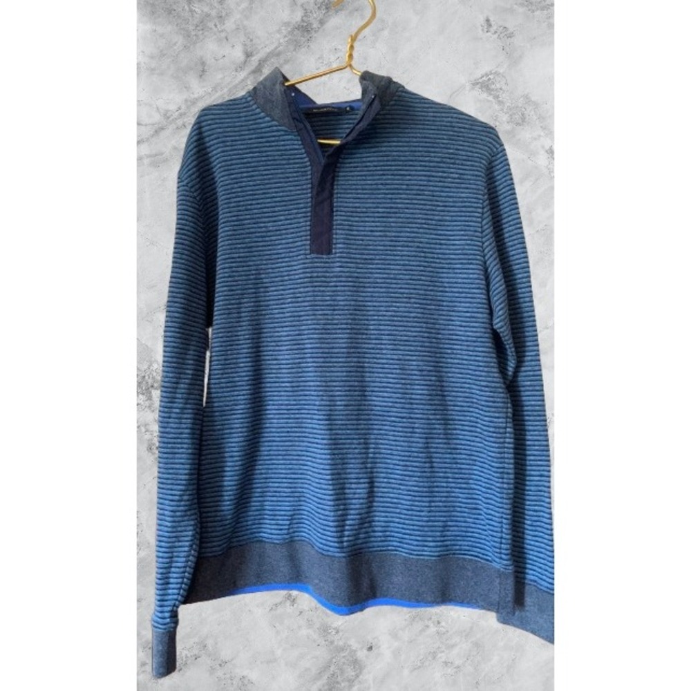 BUGATCHI Men's Blue Striped Long Sleeve Mock Neck Pullover Sweatshirt XL